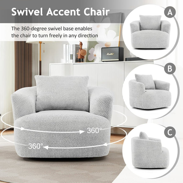 English Elm 360° Swivel Boucle Barrel Chair with Pocket Springs for Modern Living Rooms N719P288552R