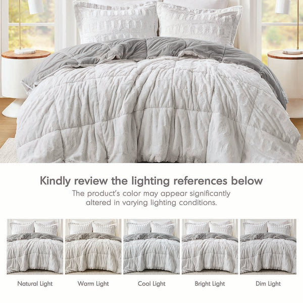 JLA Home Madison Park - Back Plush Reversible Long Fur Comforter Mini Set – Luxe hypoallergenic faux fur with silky mink reverse, OEKO-TEX certified, cozy warmth Gray/White MP10-7239