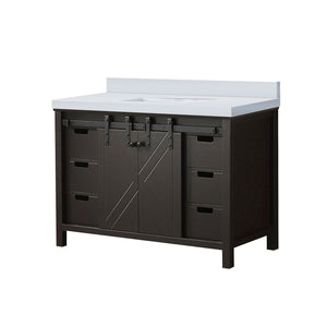 English Elm Brown Solid Wood Bath Vanity 48" W x 22" D with White Quartz Countertop, Soft-Close Drawers and Ample Storage - Scratch Resistant, Pre-Drilled Faucet-Friendly B2731P260027