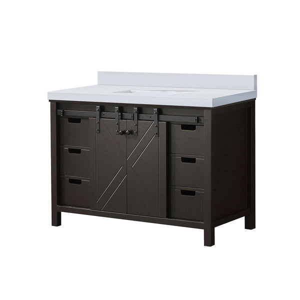 English Elm Brown Solid Wood Bath Vanity 48" W x 22" D with White Quartz Countertop, Soft-Close Drawers and Ample Storage - Scratch Resistant, Pre-Drilled Faucet-Friendly B2731P260027