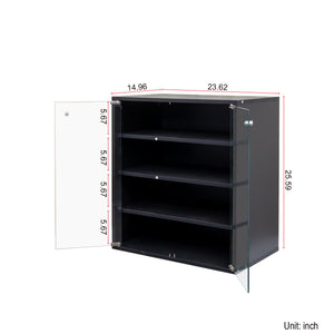 English Elm Shoe Display Case with RGB LED Remote, Tempered Glass Stackable Organizer for Sneakers Showcase Black W331P242617