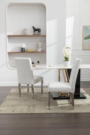 English Elm Set of 2 Modern Dining Chairs with Plush Velvet Tufting, Sturdy Steel Legs, Ergonomic S-Shaped Springs Beige D772095826