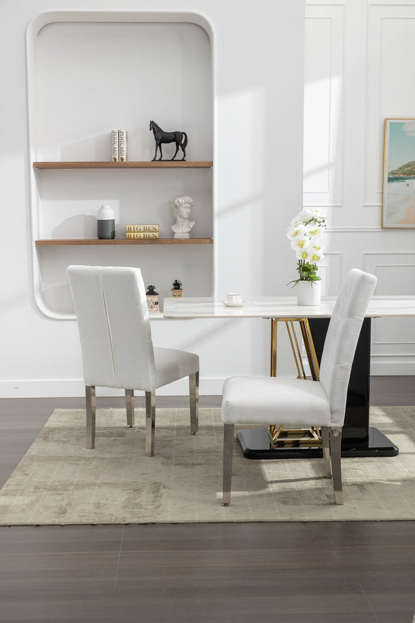 English Elm Set of 2 Modern Dining Chairs with Plush Velvet Tufting, Sturdy Steel Legs, Ergonomic S-Shaped Springs Beige D772095826