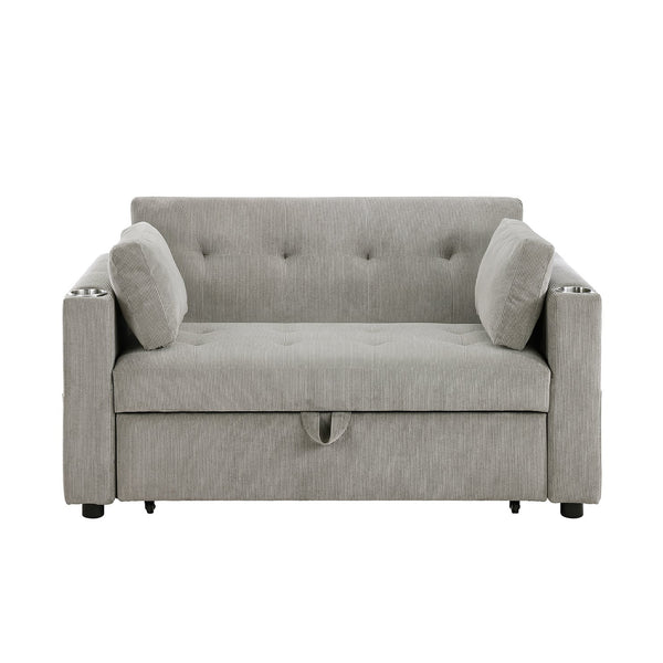 English Elm Corduroy Tufted Convertible Sleeper Loveseat with USB Ports, Cupholders, Magazine Pockets, Gray B016P406016