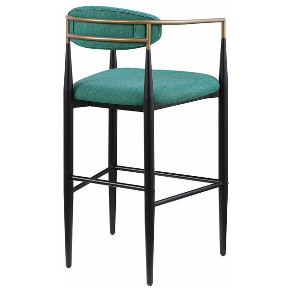 English Elm Renfroe Mid-Century Fabric Upholstered Bar Stool Set of 2 with Padded Back, Footrest and Black Base Green B062P299975