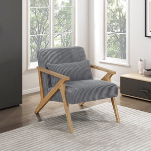 English Elm Upholstered Corduroy Accent Chair with Lumbar Pillow Rubberwood Frame Modern Sitting Room Gray B011P455642