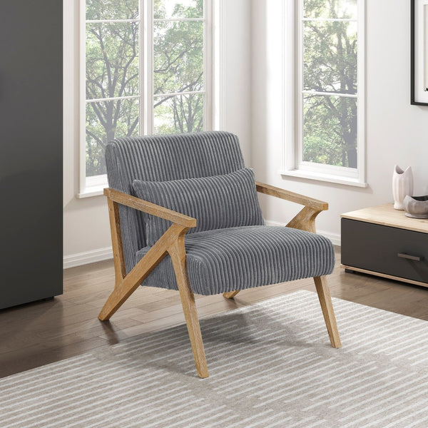 English Elm Upholstered Corduroy Accent Chair with Lumbar Pillow Rubberwood Frame Modern Sitting Room Gray B011P455642