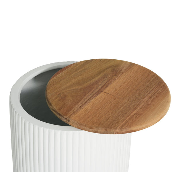 English Elm Outdoor Mgo Cylindrical Storage Table with Acacia Wood Lid for Patio Use N772P408191W