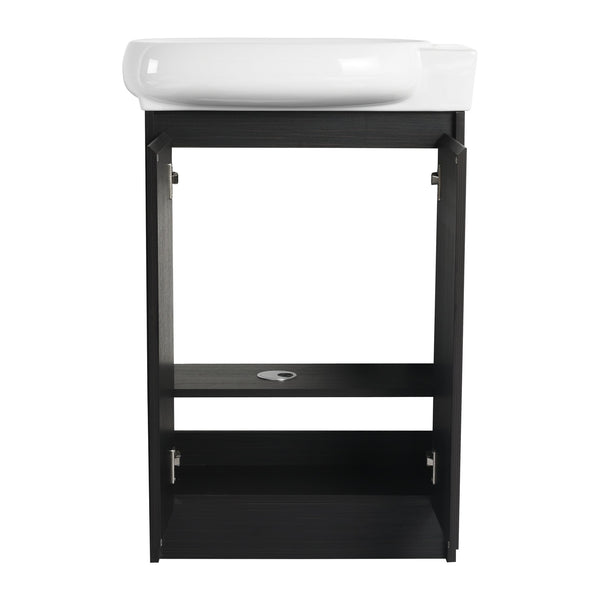 English Elm 23" Freestanding Bathroom Vanity with Ceramic Vessel Sink, Soft-Close Doors, Adjustable Shelf Storage Black Chestnut W999P206107
