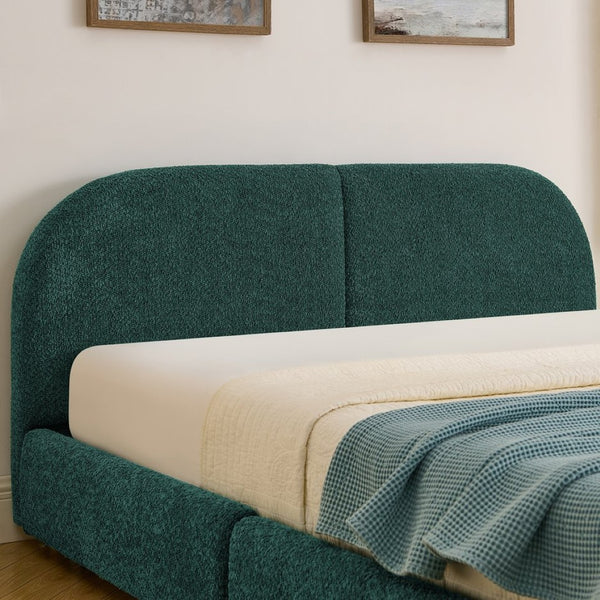 English Elm Queen Platform Bed Curved Headboard Circle Yarn Fabric with Four Wheeled Storage Drawers Green W487S00478