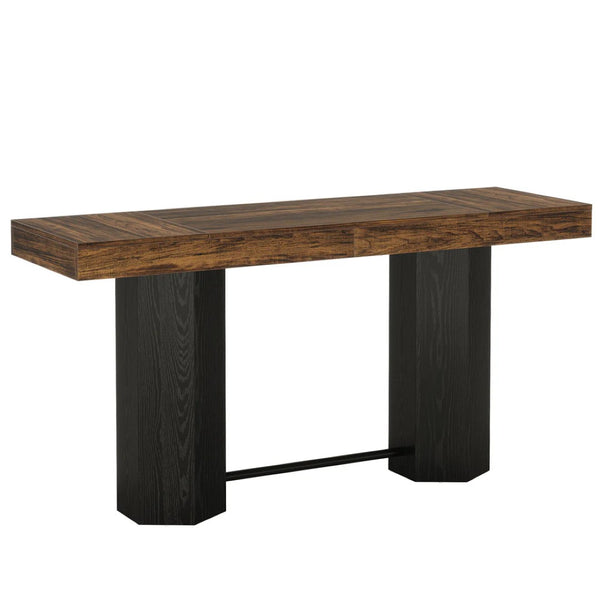 English Elm Woodgrain Walnut Look Bar Height Table with Hexagonal Base for Home Loft Dining T3971P456947