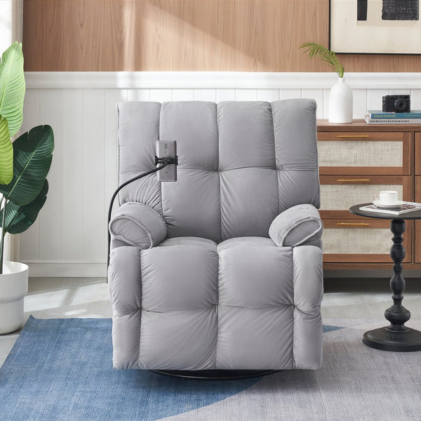 English Elm Single Teddy Upholstered Recliner Chair with Solid Wood Frame, Sponge Cushions & Phone Stand, Adjustable Back to 150° Gray W1278P212863