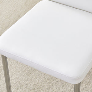 English Elm Table And Chair Set - Modern 38.6" Transparent Glass Dining Table With 6 White Pu Chairs, Silver Legs W1151S03817-GIGA