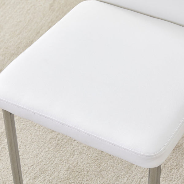 English Elm Table And Chair Set - Modern 38.6" Transparent Glass Dining Table With 6 White Pu Chairs, Silver Legs W1151S03817-GIGA