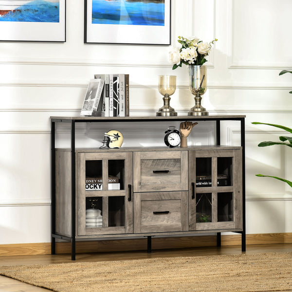 English Elm Homcom Industrial Sideboard Buffet: Versatile Storage Cabinet With Adjustable Shelves & Glass Doors W2225P217381
