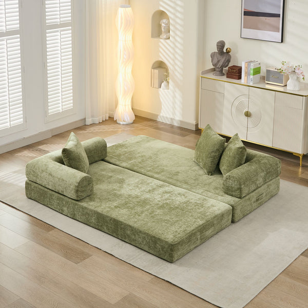 English Elm Comfy Chenille Convertible Folding Mattress Couch Sofa Bed with Armrest, Space-Saving, No Assembly Needed Green W1143P330251