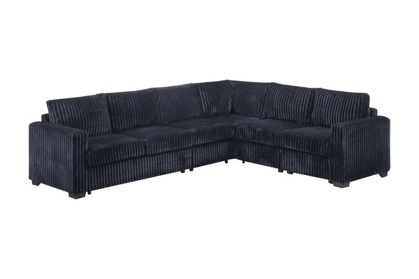 English Elm Black Corduroy L-shaped Sectional Sofa Modular 4 Piece Living Room Seating Set Black B011S02219