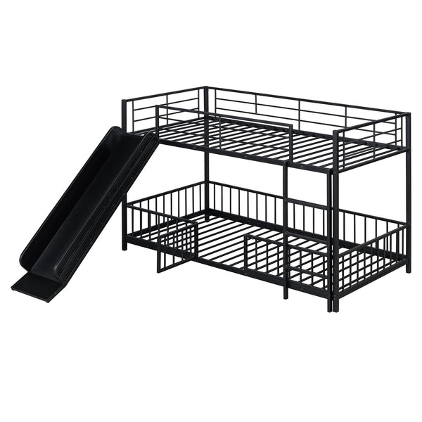English Elm Twin Twin over Twin metal bunk bed with slide, guardrails and convertible loft design for safety and playfulness Black SF000169AAB