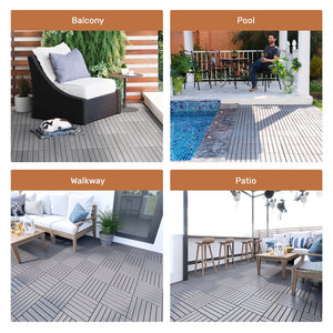 English Elm 30 Interlocking Deck Tiles 12" Square Acacia Hardwood Striped Outdoor Flooring Waterproof DIY Light Gray W2391P276695