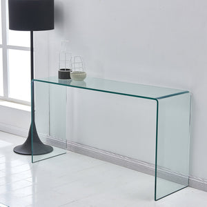 English Elm Glass Console Table - Sleek Tempered Glass Design With Rounded Edges For Modern Elegance & Versatility W1718P234156