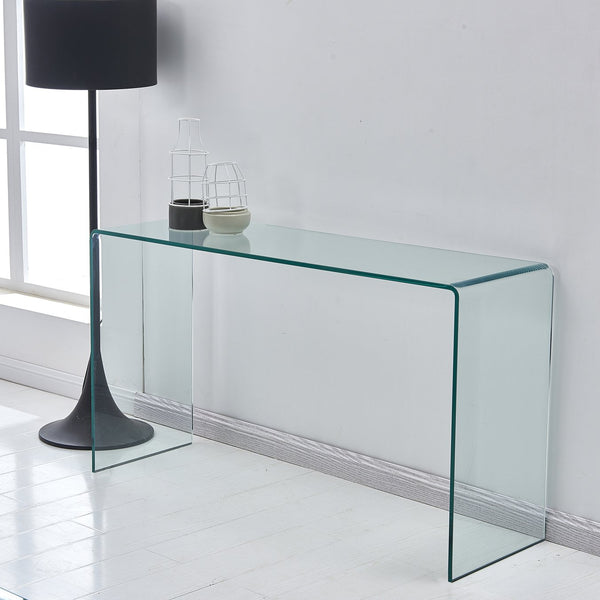 English Elm Glass Console Table - Sleek Tempered Glass Design With Rounded Edges For Modern Elegance & Versatility W1718P234156