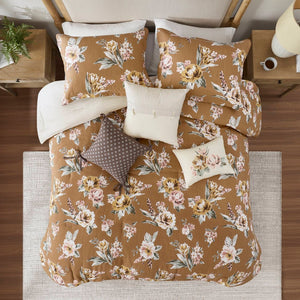 English Elm 7-piece Cal King Vintage Floral Comforter Set with Slub Cotton Reversible Stripe B035P440211