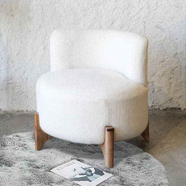 English Elm Treanthony Tufted Armless Lounge Chair 24" — Tubular Silhouette, Soft White Fabric, Acacia Wood Base B346P320760