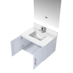 English Elm Glossy 30in White Bath Vanity with Cultured Marble Top, Chrome Faucet, Scratch-Resist Countertop, LED Mirror B2731S01308