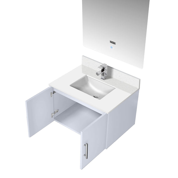 English Elm Glossy 30in White Bath Vanity with Cultured Marble Top, Chrome Faucet, Scratch-Resist Countertop, LED Mirror B2731S01308