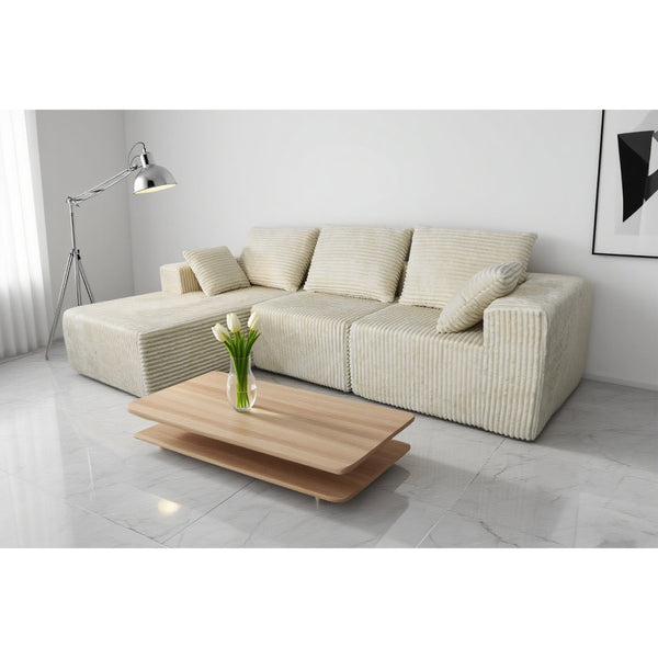 English Elm Corner Modular Sectional Sofa with Plush Fabric Converts to Loveseat or Guest Bed Beige W3064S00001