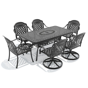 English Elm 7-piece Cast Aluminum Outdoor Dining Set with Swivel Chairs and Powder Coated Frame W1710S00373