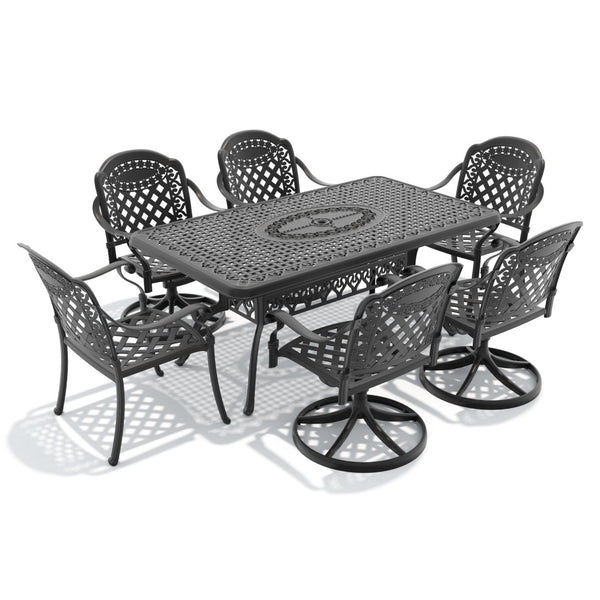 English Elm 7-piece Cast Aluminum Outdoor Dining Set with Swivel Chairs and Powder Coated Frame W1710S00373