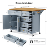 English Elm K&K 52'' Kitchen Island With Drop Leaf, Embossed Texture Kitchen Island On Wheels With Spice Rack, Towel Rack, 2 Doors and 5 Drawers, Kitchen Storage Cart With Adjustable Shelf For Kitchen, Blue Grey