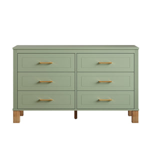 English Elm 6-drawer Double Dresser Solid Wood Legs Mid-century Modern Bedroom Storage Cabinet W1445S00010
