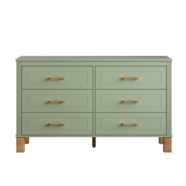 English Elm 6-drawer Double Dresser Solid Wood Legs Mid-century Modern Bedroom Storage Cabinet W1445S00010