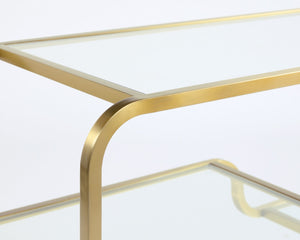 Sunpan SILVIA Contemporary Console Table with Mirrored Base & Glass Shelves for Elegant Entryway Style 107633