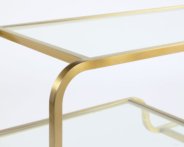 Sunpan SILVIA Contemporary Console Table with Mirrored Base & Glass Shelves for Elegant Entryway Style 107633