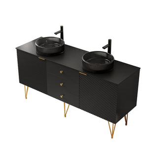 English Elm Gema 60" Freestanding Bathroom Vanity With Gold Legs, Dual Glass Basins & Durable Stone Top Upgrade W2615S00313