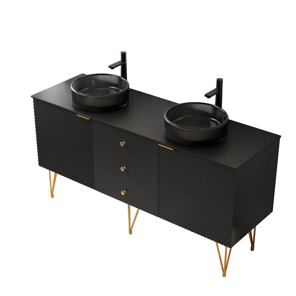 English Elm Gema 60" Freestanding Bathroom Vanity With Gold Legs, Dual Glass Basins & Durable Stone Top Upgrade W2615S00313