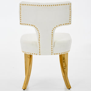 English Elm Mid Century Modern Dining Chairs with Copper Nail Trim, Plush High-Density Foam Seats, Brushed Steel Legs Beige W1143P314902