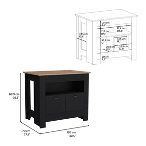 English Elm Floyd Modern Kitchen Island 35.3" H Black/Macadamia – 2 Doors, 3 Shelves, Engineered Wood Storage B097P199733