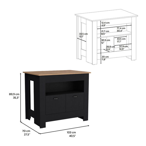 English Elm Floyd Modern Kitchen Island 35.3" H Black/Macadamia – 2 Doors, 3 Shelves, Engineered Wood Storage B097P199733