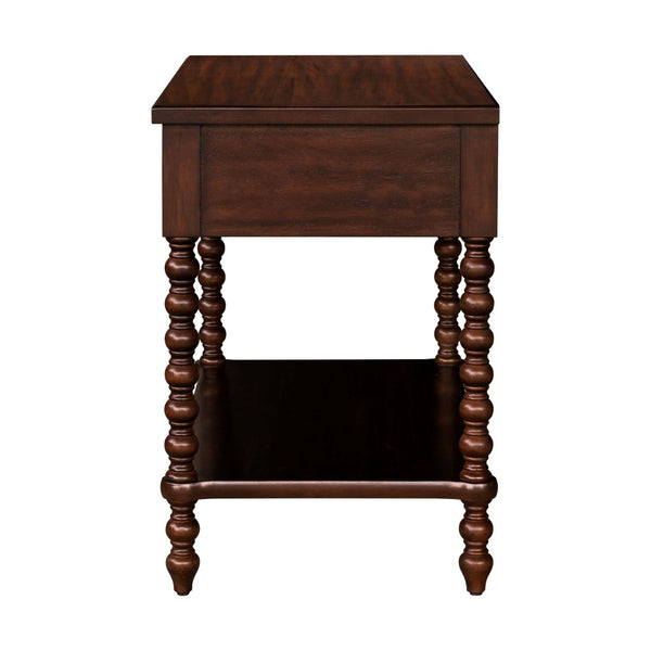English Elm Large Cottage Nightstand with Spindle Legs Open Shelf and Drawer for King Beds Morocco Brown B035P408398