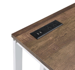 English Elm Walnut Writing Desk with USB Port and Open Base — Knock-Down Design, Spacious Surface for Workstation White+Walnut B062P209214