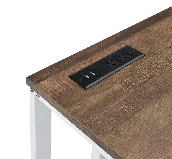 English Elm Walnut Writing Desk with USB Port and Open Base — Knock-Down Design, Spacious Surface for Workstation White+Walnut B062P209214