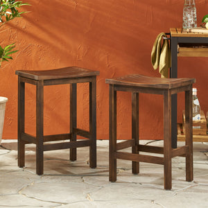 English Elm Christopher Knight Home® - Outdoor Acacia Wood Counter Height Barstool Set of 2 with Curved Backless Seats Rustic Weather-Resistant Dark Mahogany N772P248351T