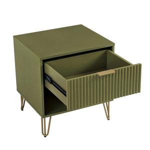 English Elm Dumbo Olive Green Fluted Nightstand With Gold Accents - Chic 1-Drawer Storage For Small Spaces B365P398153