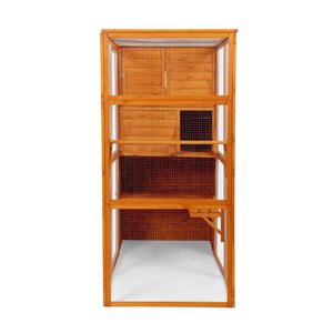 English Elm 70" Outdoor Cat Catio Spruce Wood Weatherproof Enclosure with 4 Tiers and Mesh Run W2181P356201
