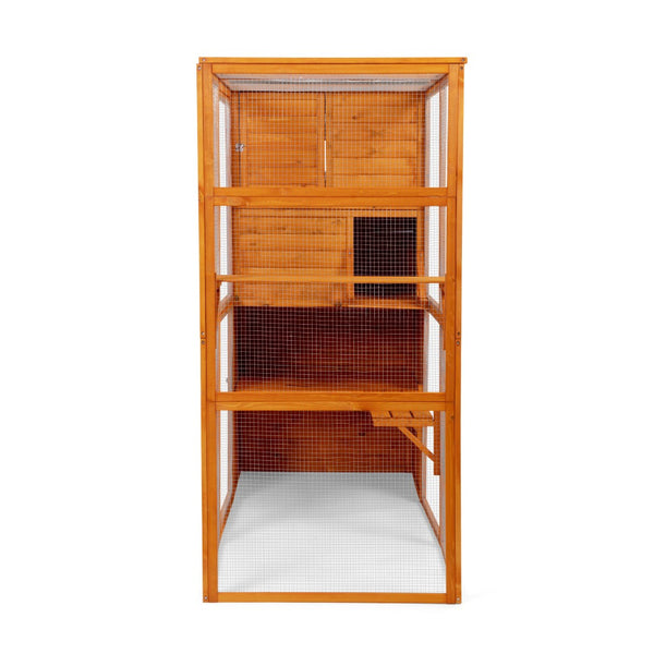 English Elm 70" Outdoor Cat Catio Spruce Wood Weatherproof Enclosure with 4 Tiers and Mesh Run W2181P356201