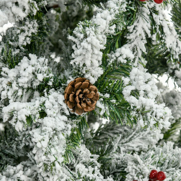 English Elm Snow Flocked Pencil Christmas Tree with Pine Cones Red Berries and Frosted Pvc Tips T3971P415496